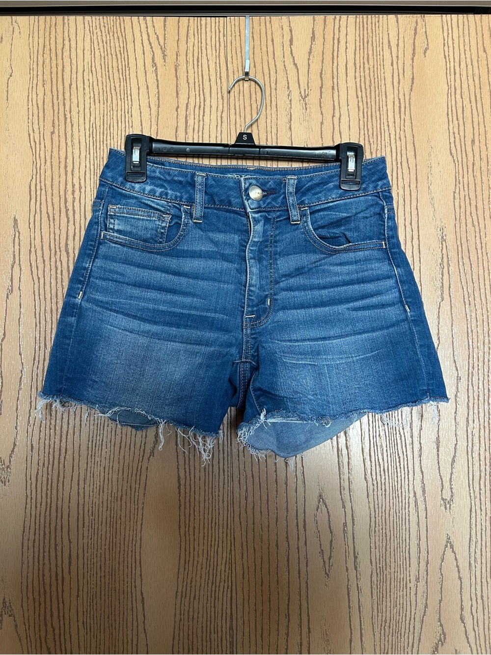 American Eagle Outfitters Women's Dark Blue Distressed Denim Shorts